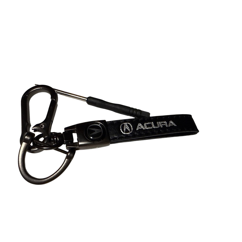 Acura Black Faux Leather Keychain with Carabiner Clip and Mini Tool Gunmetal